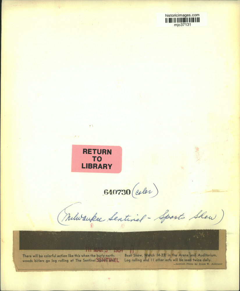 1964 Press Photo Log rolling action at The Sentinel Sports and Boat Show