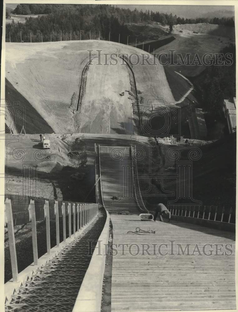 1967 Press Photo Olympic 90 meter slide ski jump in Grenoble, France - mjc37672
