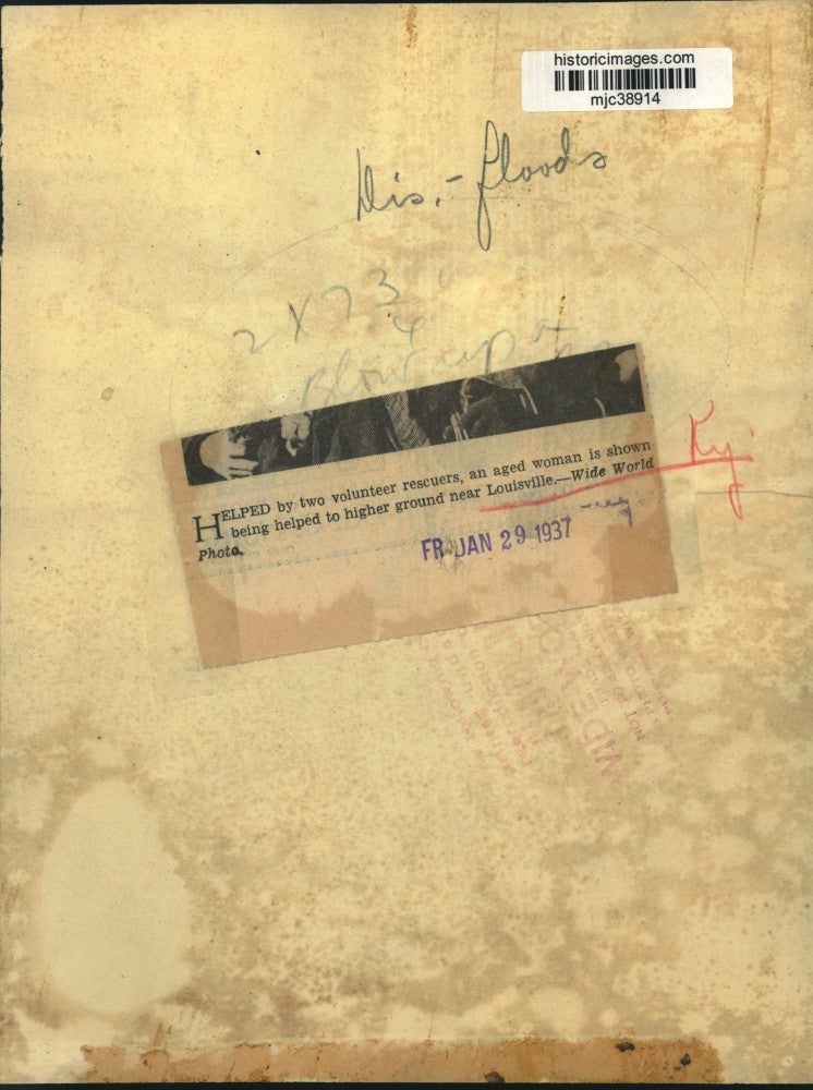 1937 Press Photo Woman helped by two volunteers during flood in Louisville, KY