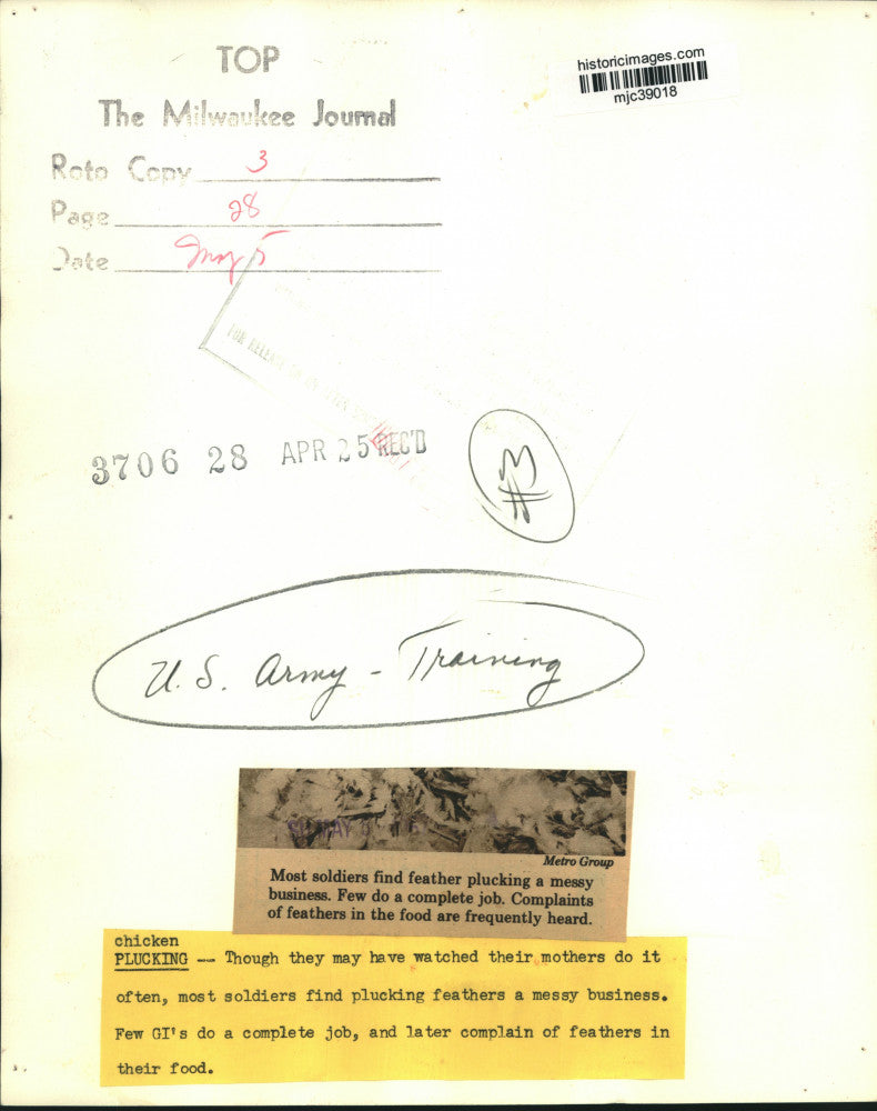 1967 Press Photo U.S. Army training includes feather plucking - mjc39018