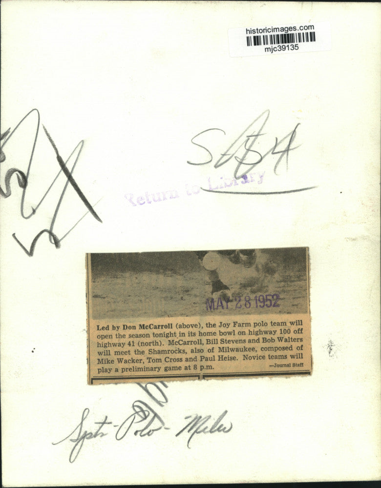 1952 Press Photo Joy Farm & Shamrocks Polo Game in Milwaukee - mjc39135