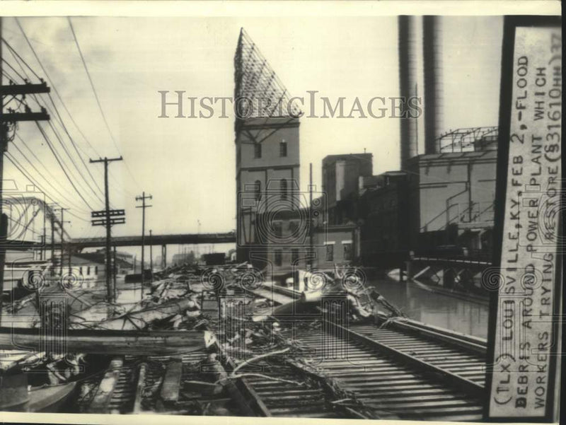 Load image into Gallery viewer, 1937 Press Photo Flood debris around power plant in Louisville, Kentucky
