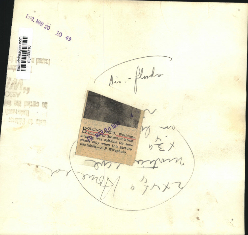 1936 Press Photo Floods Submerge Bolling Field Airport in Washington - mjc39310