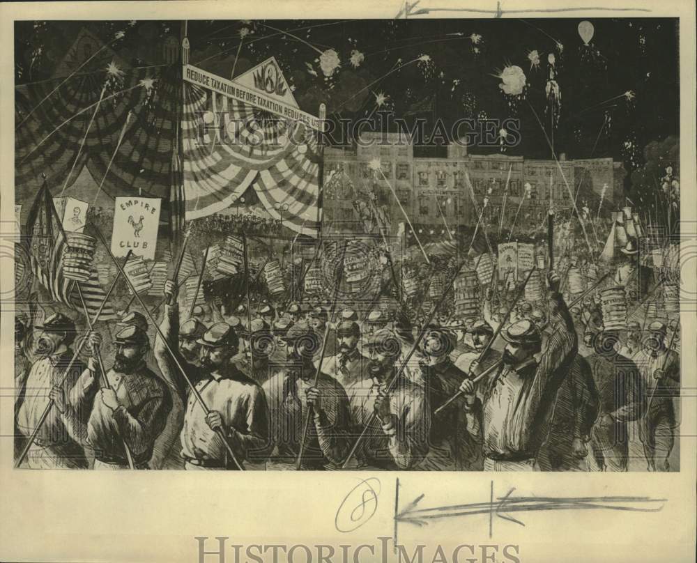 1932 Press Photo Drawing of Union veterans parade in New York, October 5, 1868