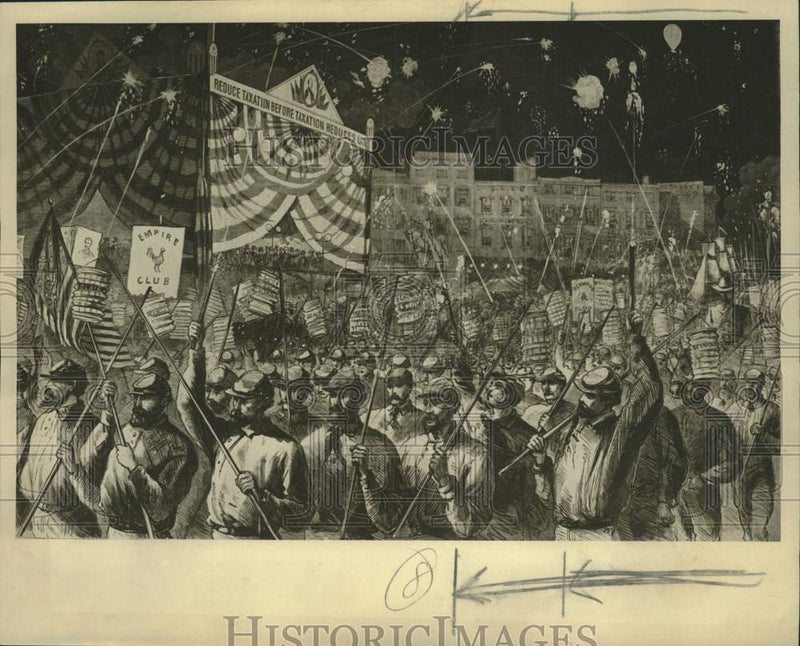 Load image into Gallery viewer, 1932 Press Photo Drawing of Union veterans parade in New York, October 5, 1868
