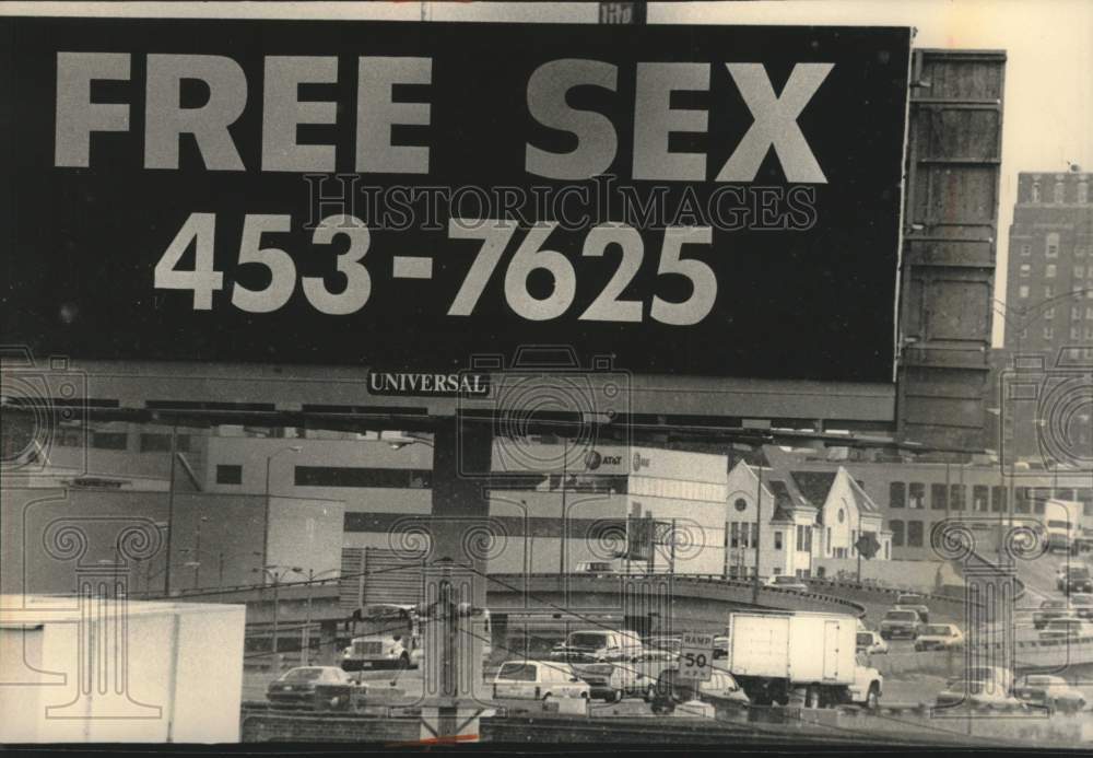 1992 Press Photo Just Sex, billboard promoting WLZR-FM Radio Station contest, WI- Historic Images