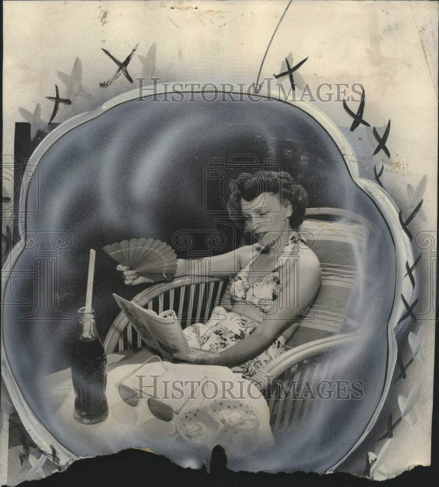 1950 Press Photo Mrs. Rex Rockhill relaxes with magazine and a coke - mjc40200- Historic Images
