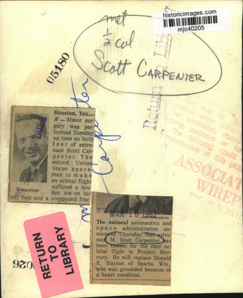 1962 Press Photo Astronaut M. Scott Carpenter - mjc40205