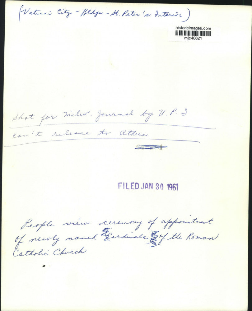 1961 Press Photo Appointment of Cardinals of Roman Catholic Church, Vatican City