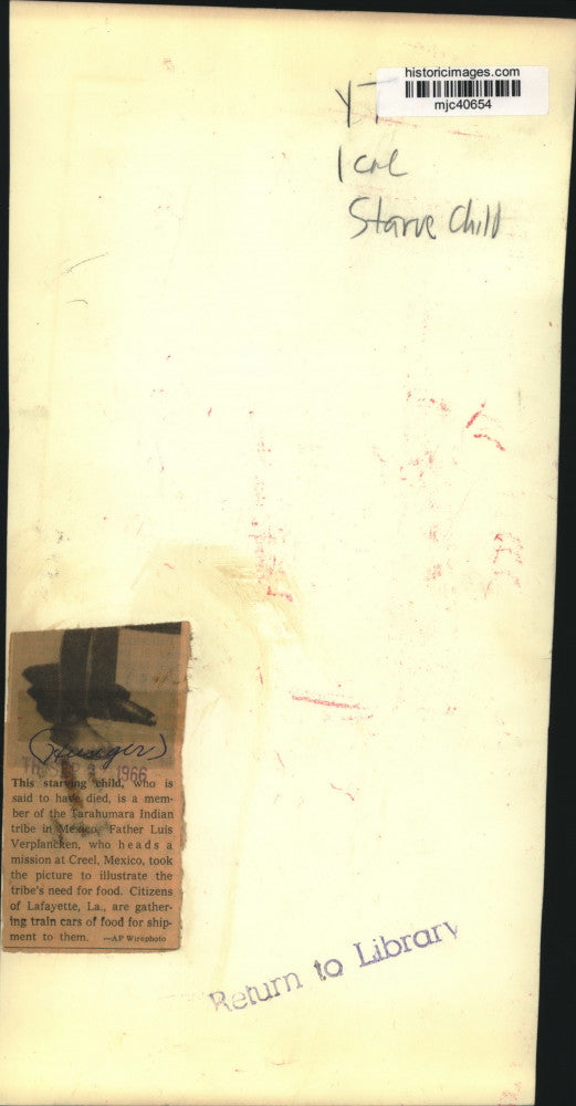 1966 Press Photo Tarahumara Indian Child in State of Starvation, Mexico