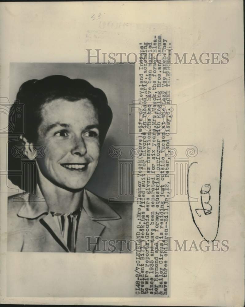 1949 Press Photo Eleanor Veeck, Wife of Cleveland Indians President Bill Veeck- Historic Images