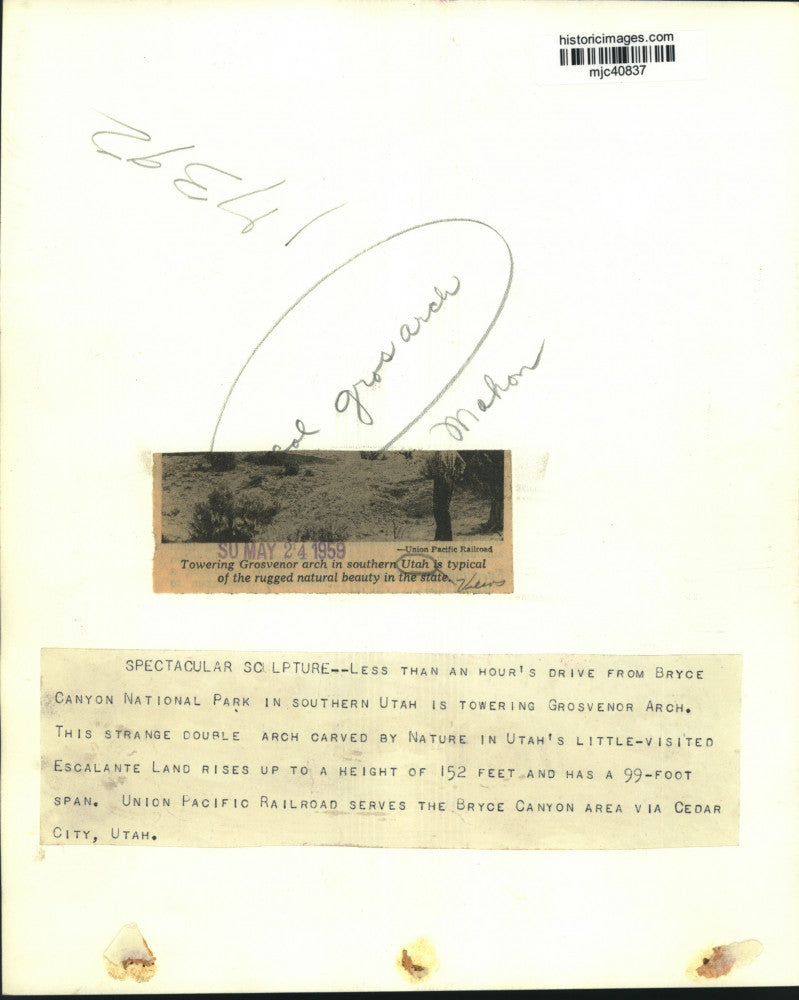 1959 Press Photo Grosvenor Arch in Southern Utah - mjc40837