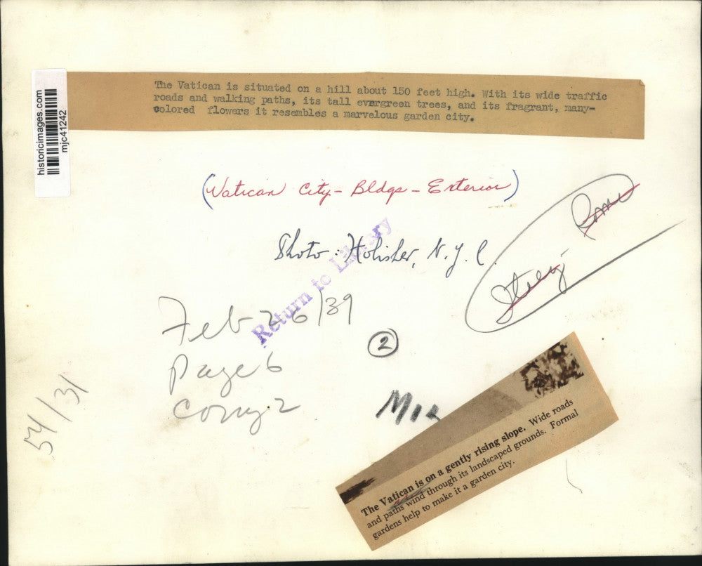 1939 Press Photo Gardens, buildings, walkways of Vatican City, Rome, Italy