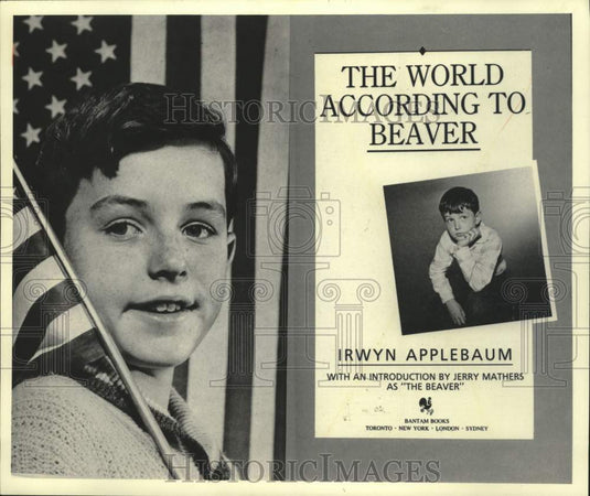 1984 Press Photo Jerry Mathers as Beaver Cleaver with United States flag- Historic Images
