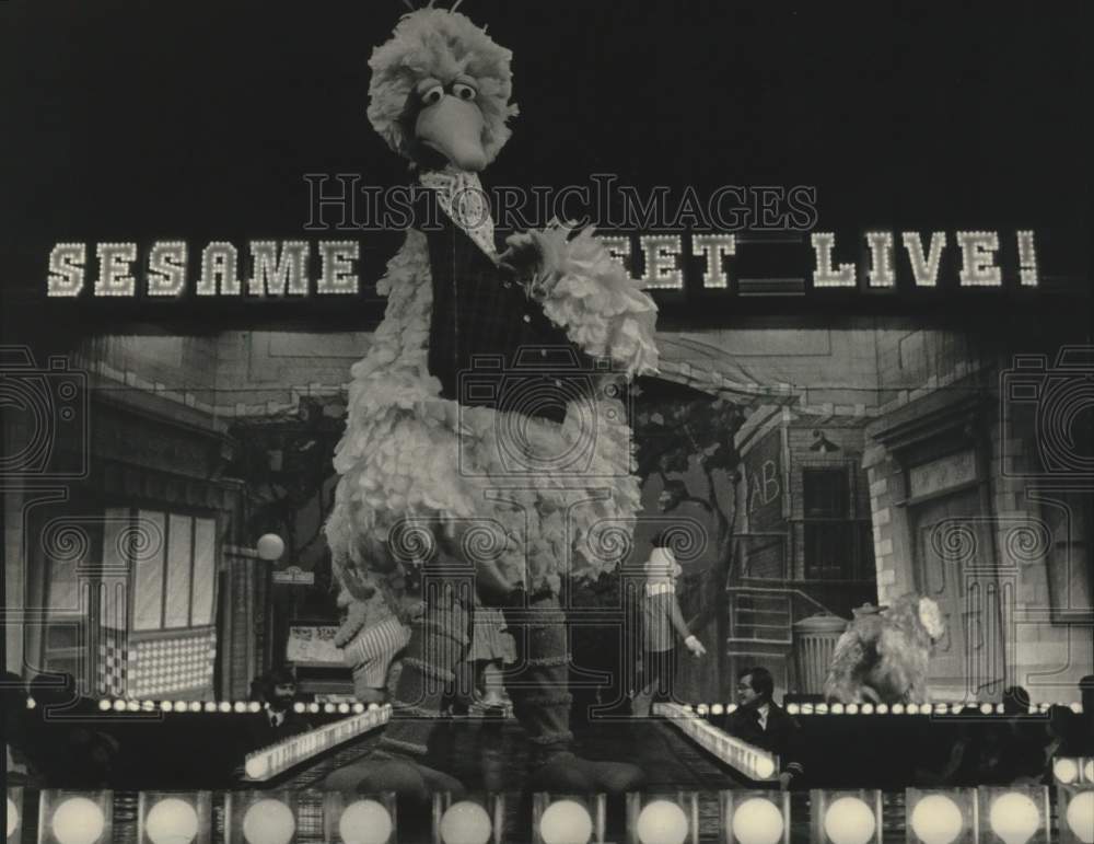 1986 Press Photo Big Bird in Live show, &quot;Big Bird Goes Hollywood,&quot; Milwaukee.- Historic Images