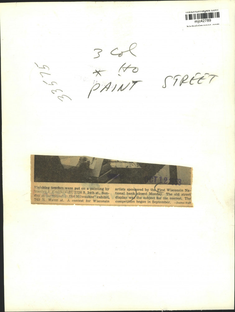 1953 Press Photo Stanley J. Krolikowski's Painting at "Street in Old Milwaukee"
