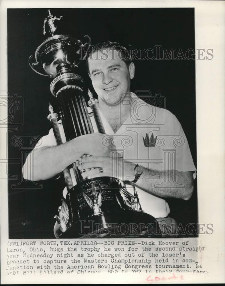 1957 Press Photo Bowler Dick Hoover Wins Masters Championship in Fort Worth- Historic Images