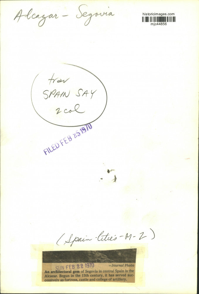 1970 Press Photo The Alcazar in Segovia, Spain, an Architectural Gem - mjc44856