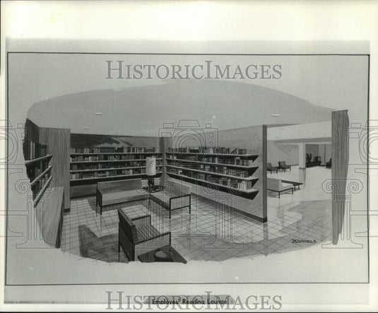 1961 Press Photo Artist Rendition of Milwaukee Journal Employees Reading Lounge- Historic Images