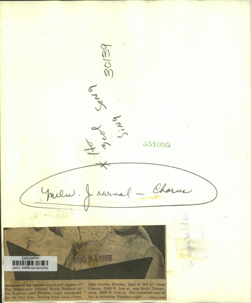 1955 Press Photo Members of The Milwaukee Journal Chorus Rehearse - mje00862