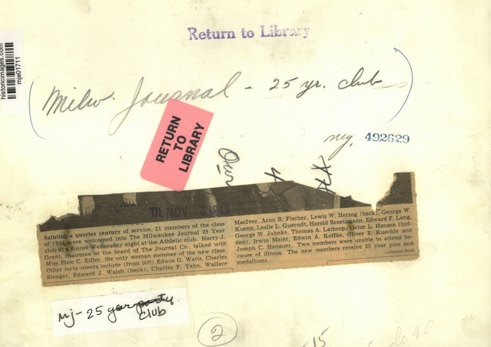 1949 Press Photo The Milwaukee Journal 25 Year Club Dinner - mje01711