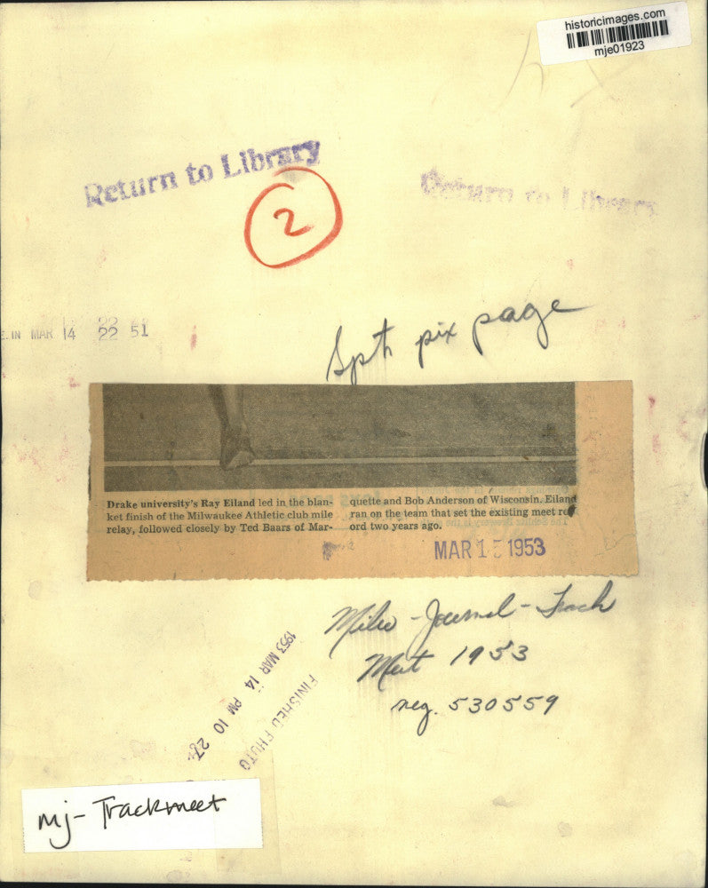 1953 Press Photo The Mile Relay at The Milwaukee Journal Track Meet - mje01923