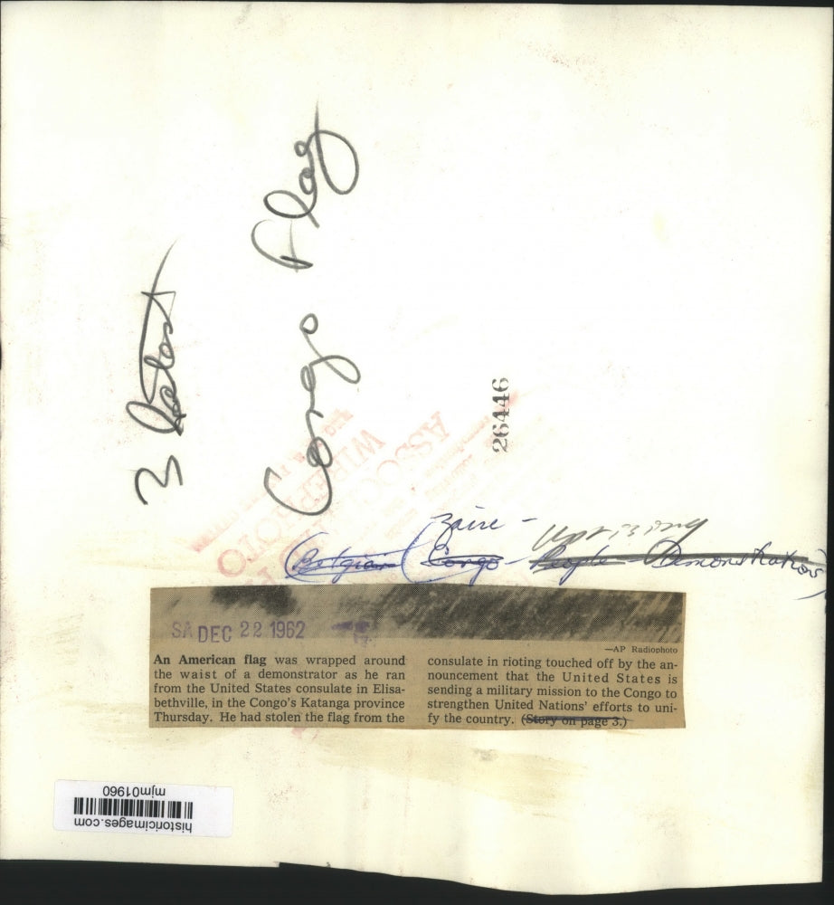 1962 Press Photo Congo - Demonstrator at Consulate in Katanga Province