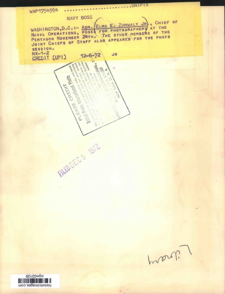 1972 Press Photo Admiral Elmo R. Zumwalt, Jr. Chief of Naval Operations