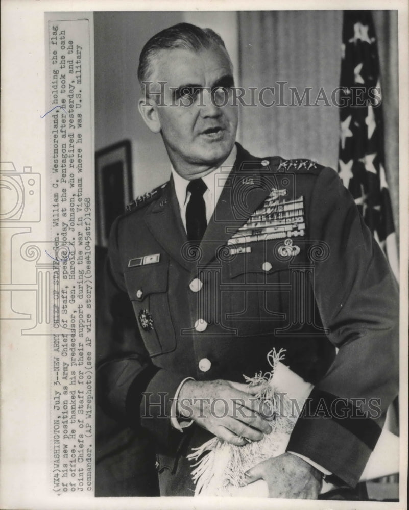 1968 Press Photo General Westmoreland, new Army Chief of Staff, Washington