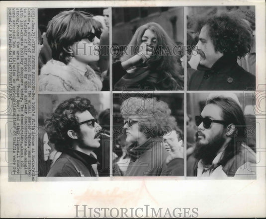 1967 Press Photo Demonstrators show variety of hairstyles in Rockefeller Center- Historic Images