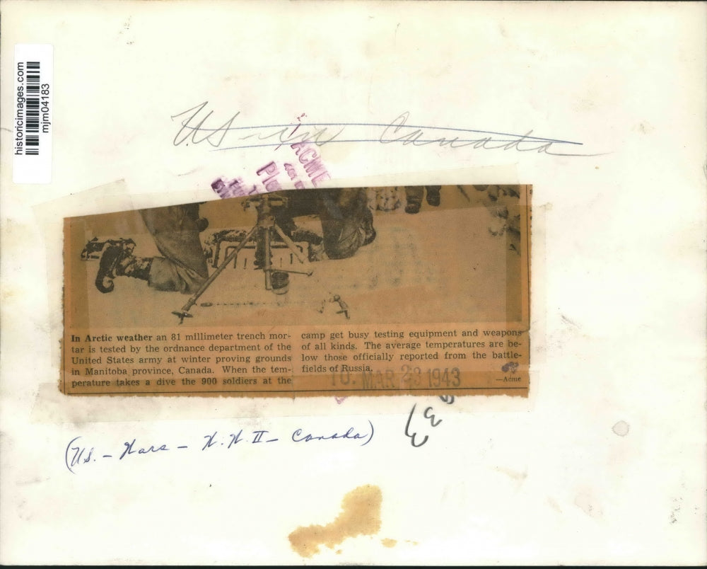 1943 Press Photo Trench mortar being tested at U.S. proving grounds in Canada