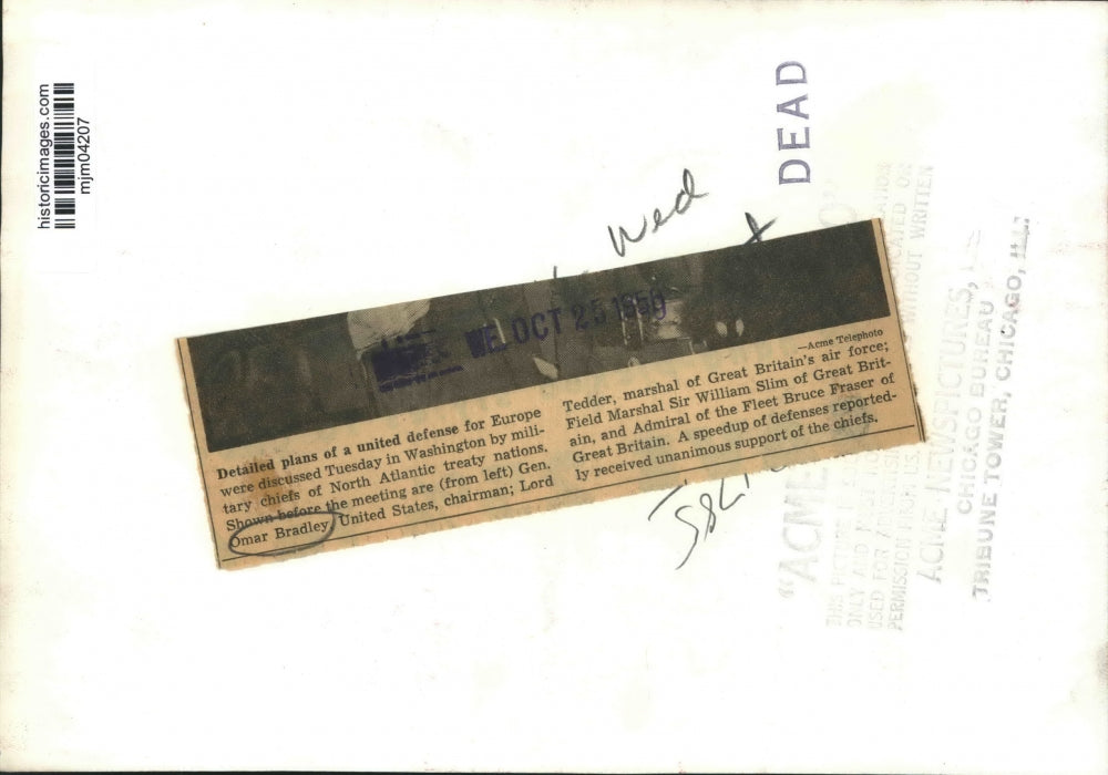 1950 Press Photo Military officers discuss united defense for Europe, Washington