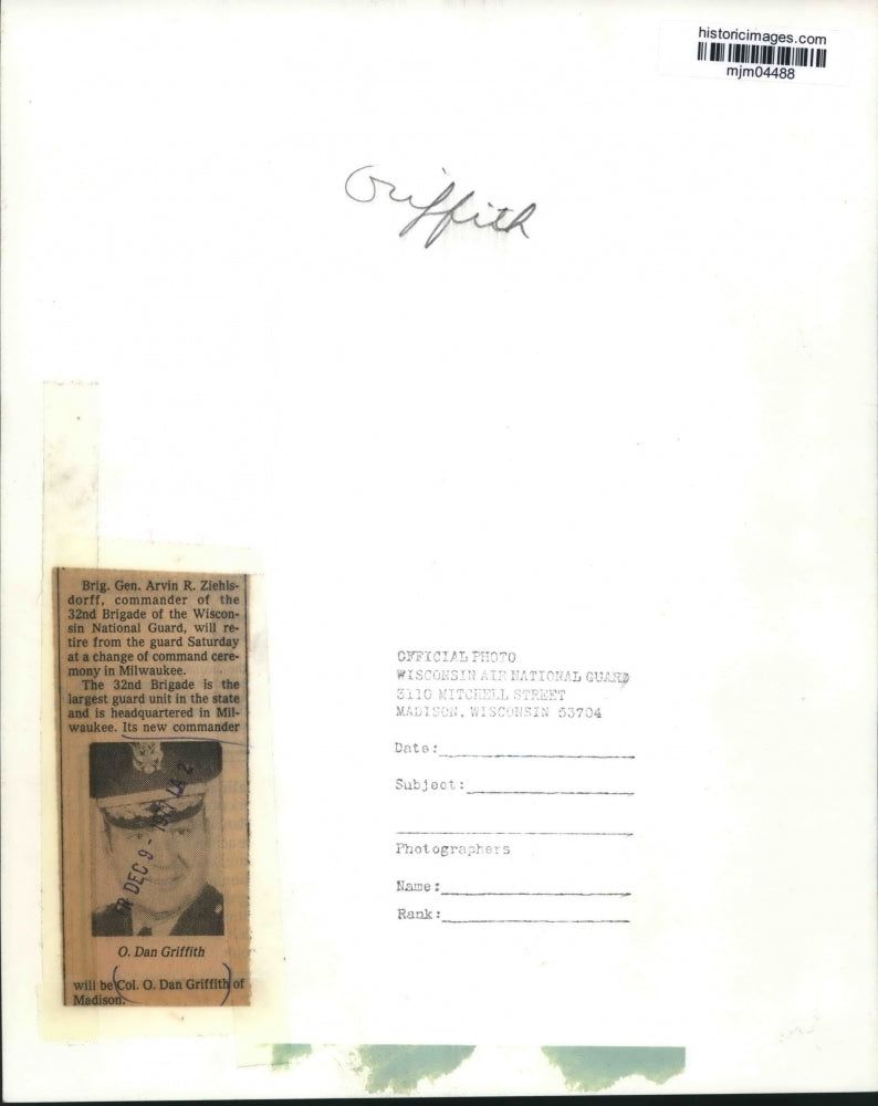 1977 Press Photo Wisconsin National Guard - Colonel O. Dan Griffith, Madison