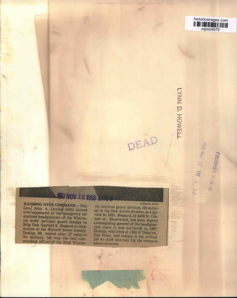 1968 Press Photo John A. Dunlap, Gaylord E. Shepard, National Guard, Wisconsin