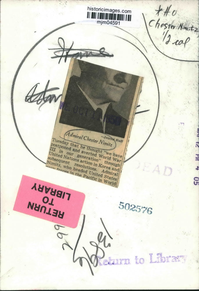 1950 Press Photo Admiral Chester Nimitz, headed navy forces in the Pacific