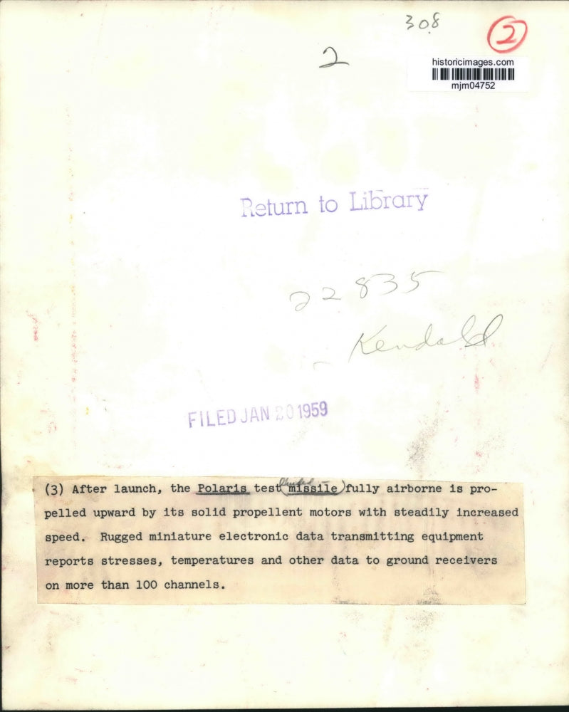 1959 Press Photo Polaris Guided Missile Test Launch - mjm04752