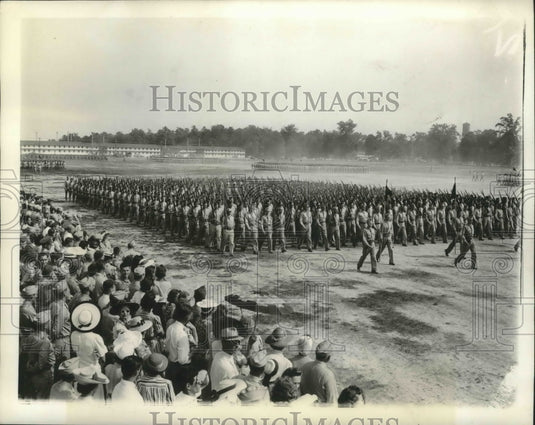 1941 Press Photo Soldiers marching in review at Fort Eustis, Virginia