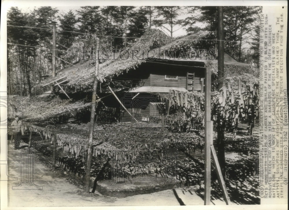 1942 Press Photo Camouflage hiding barracks from air spotters, Fort Belvoir- Historic Images