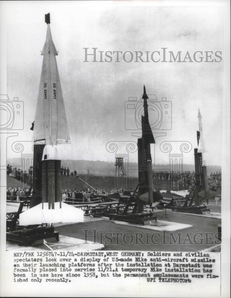 1858 Press Photo Nike missiles displayed on launching pads in West Germany- Historic Images