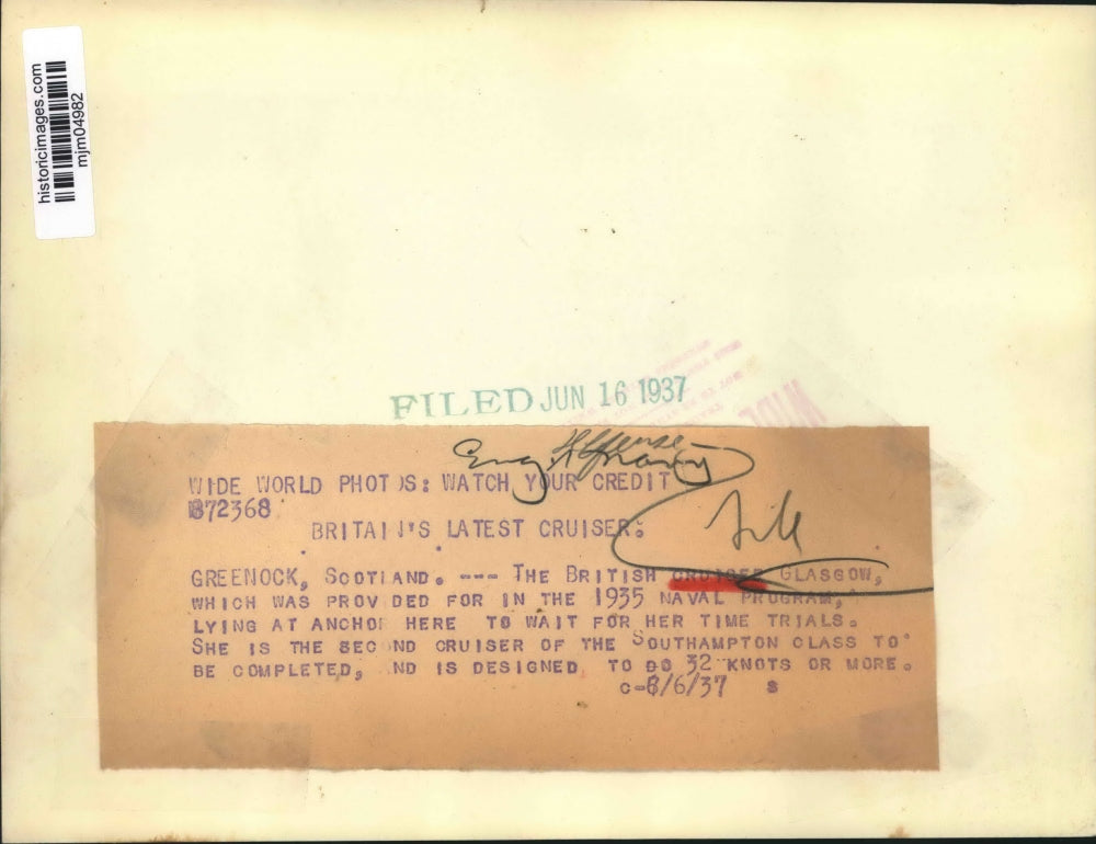 1937 Press Photo British Cruiser Glasgow, Time Trials, Scotland - mjm04982