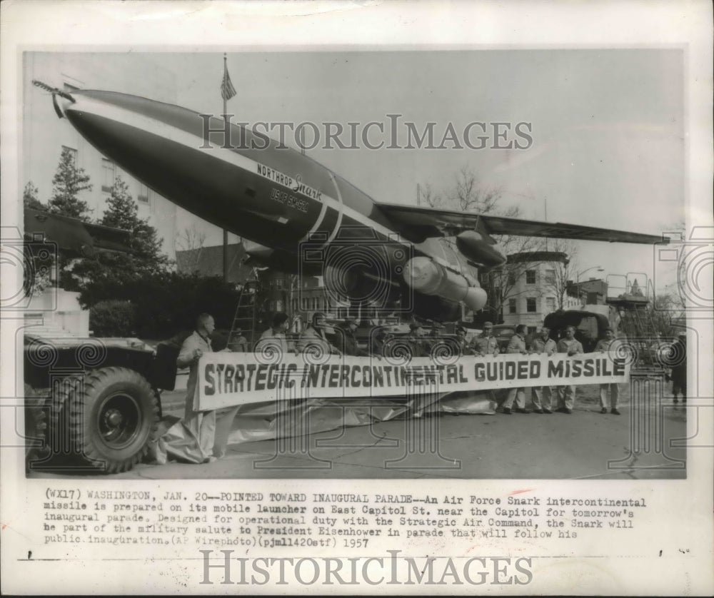 1957 Press Photo Snark Intercontinental Guided Missile on Display in Washington