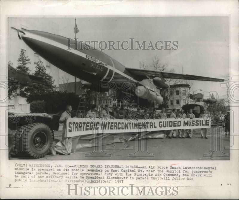 Load image into Gallery viewer, 1957 Press Photo Snark Intercontinental Guided Missile on Display in Washington
