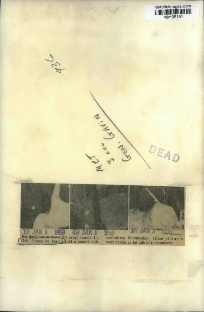 1958 Press Photo Views of James M. Gavin at senate subcommittee meeting