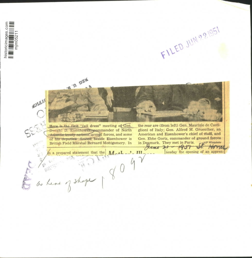 1951 Press Photo North Atlantic treating meeting with General Eisenhower, Paris