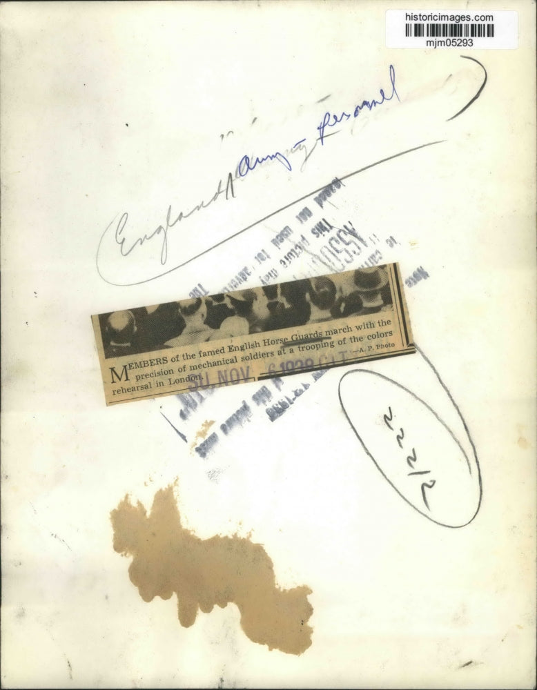 1938 Press Photo English Horse Guards march at trooping of the colors, London