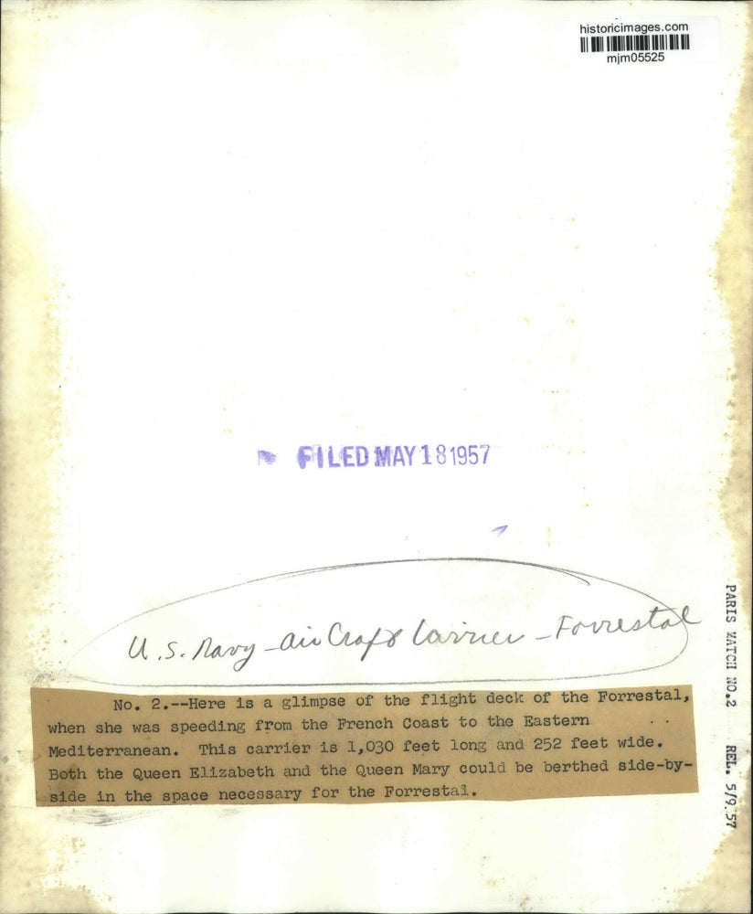 1957 Press Photo U.S. Navy - Air Craft Carrier Forrestal, Mediterranean