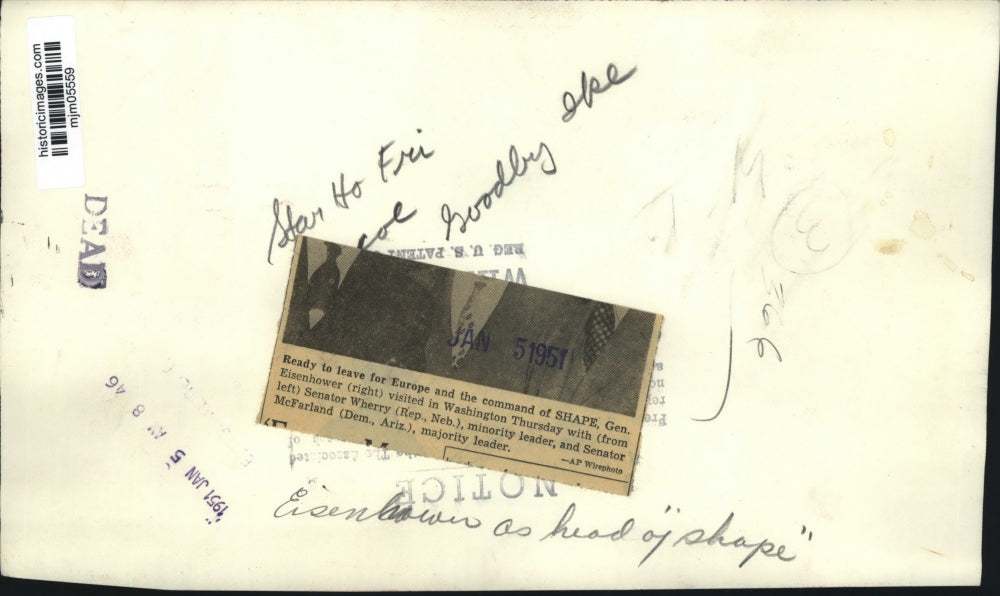 1951 Press Photo General Dwight Eisenhower With Senators Wherry and McFarland