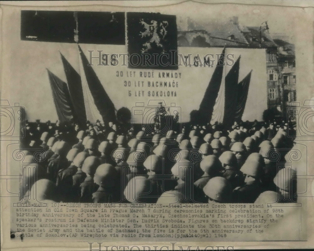 1948 Press Photo Czech Troops at Thomas Masaryk Celebration, Prague - mjm05604- Historic Images