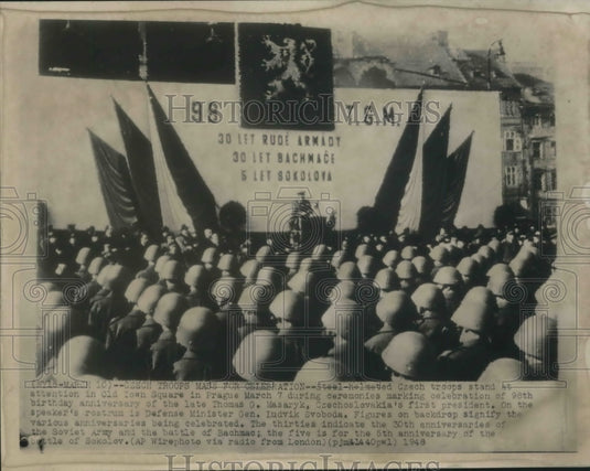 1948 Press Photo Czech Troops at Thomas Masaryk Celebration, Prague - mjm05604- Historic Images