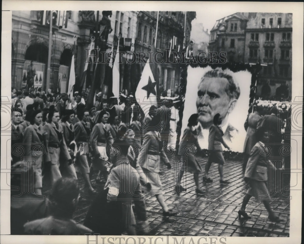 1948 Press Photo Sokol Slet Festival Marchers in Prague, Czechoslovakia